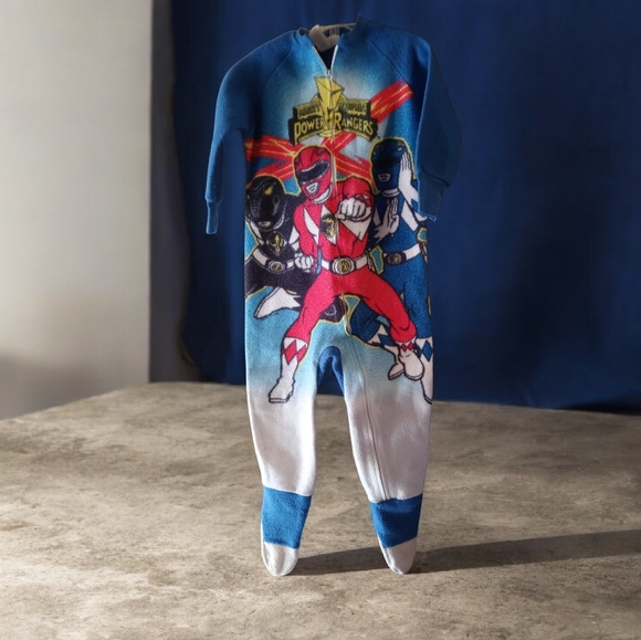 A) Power Ranger Red and Blue Kids Footie Pajamas - Picture 2 of 9